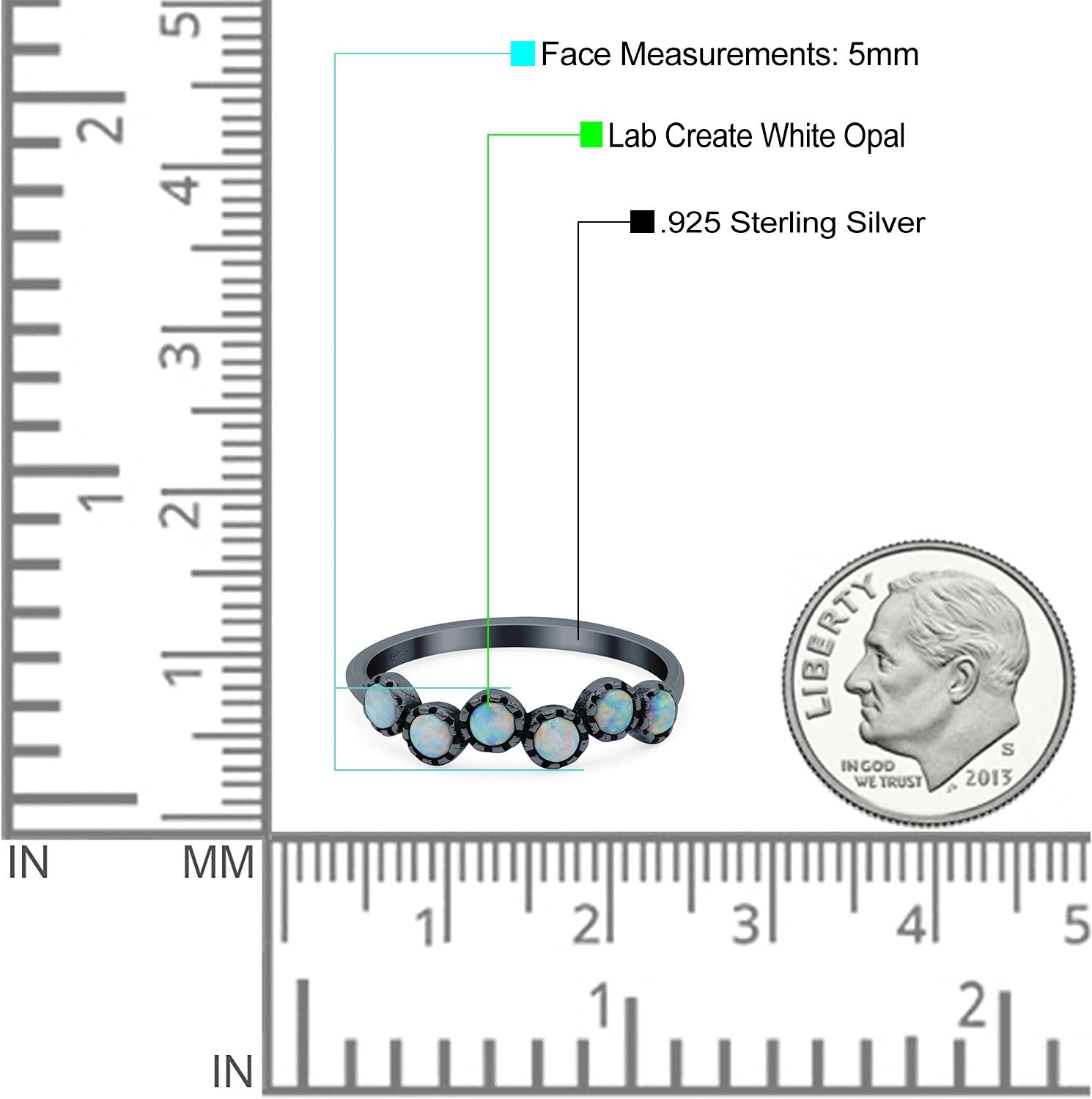 Eternity Band Wedding Ring Lab Created White Opal 925 Sterling Silver (5mm)