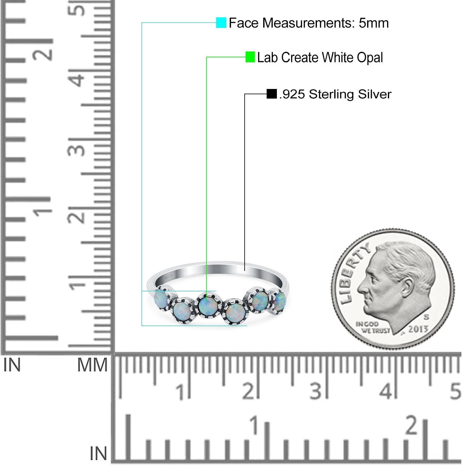 Eternity Band Wedding Ring Lab Created White Opal 925 Sterling Silver (5mm)