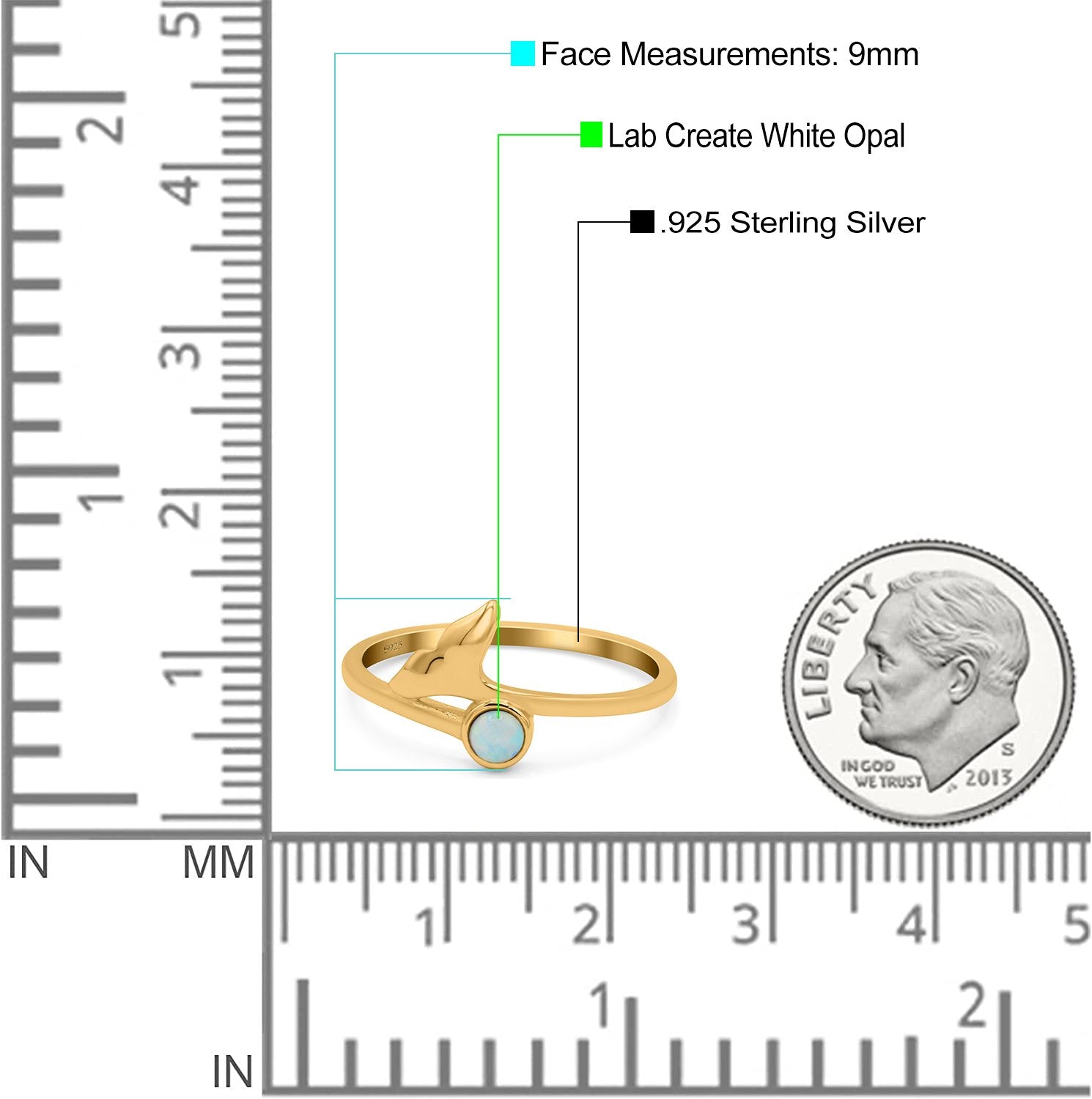 Whale Tail Ring Band Lab Created Opal 925 Sterling Silver (9mm)