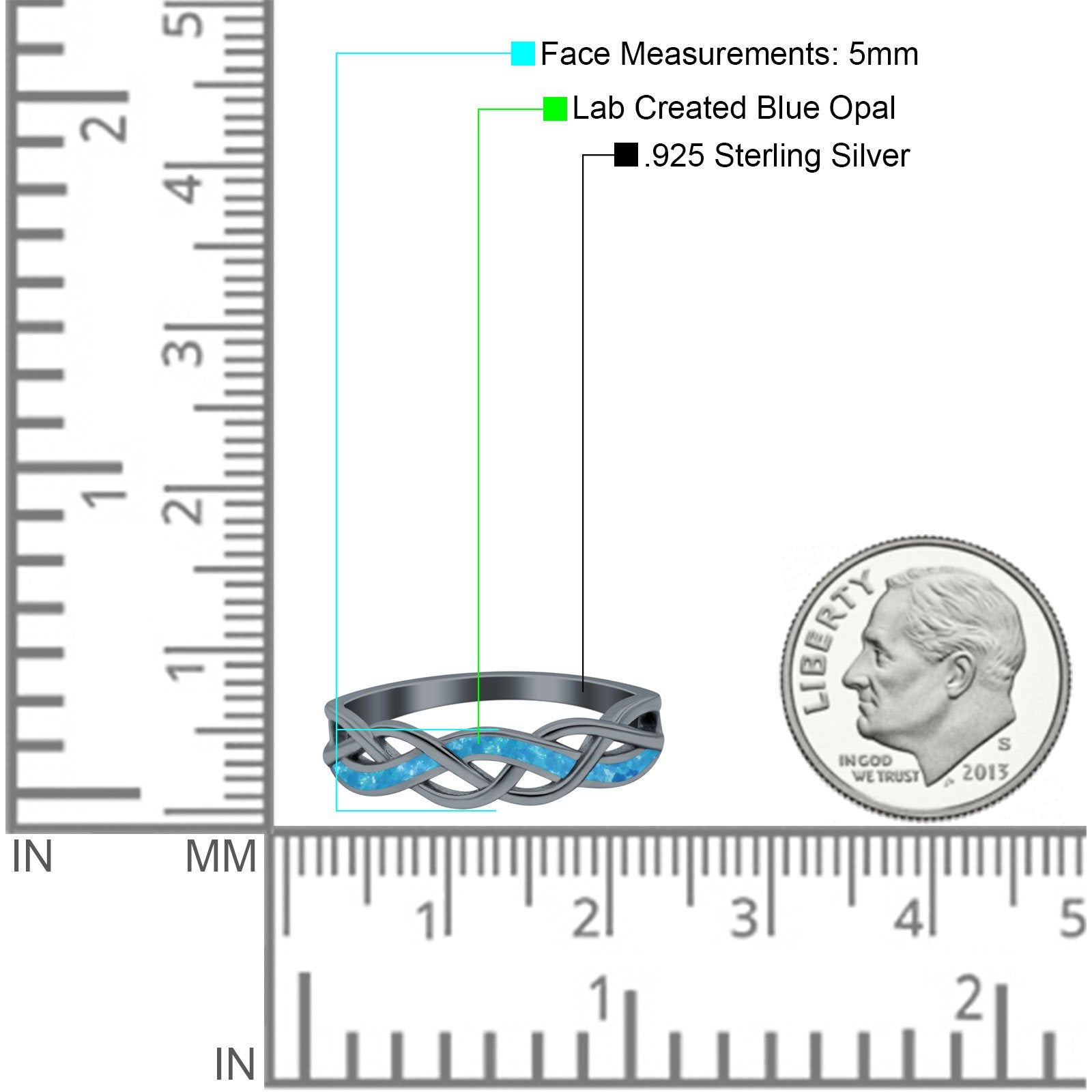 Criss Cross Ring Band Lab Created Opal 925 Sterling Silver (5mm)