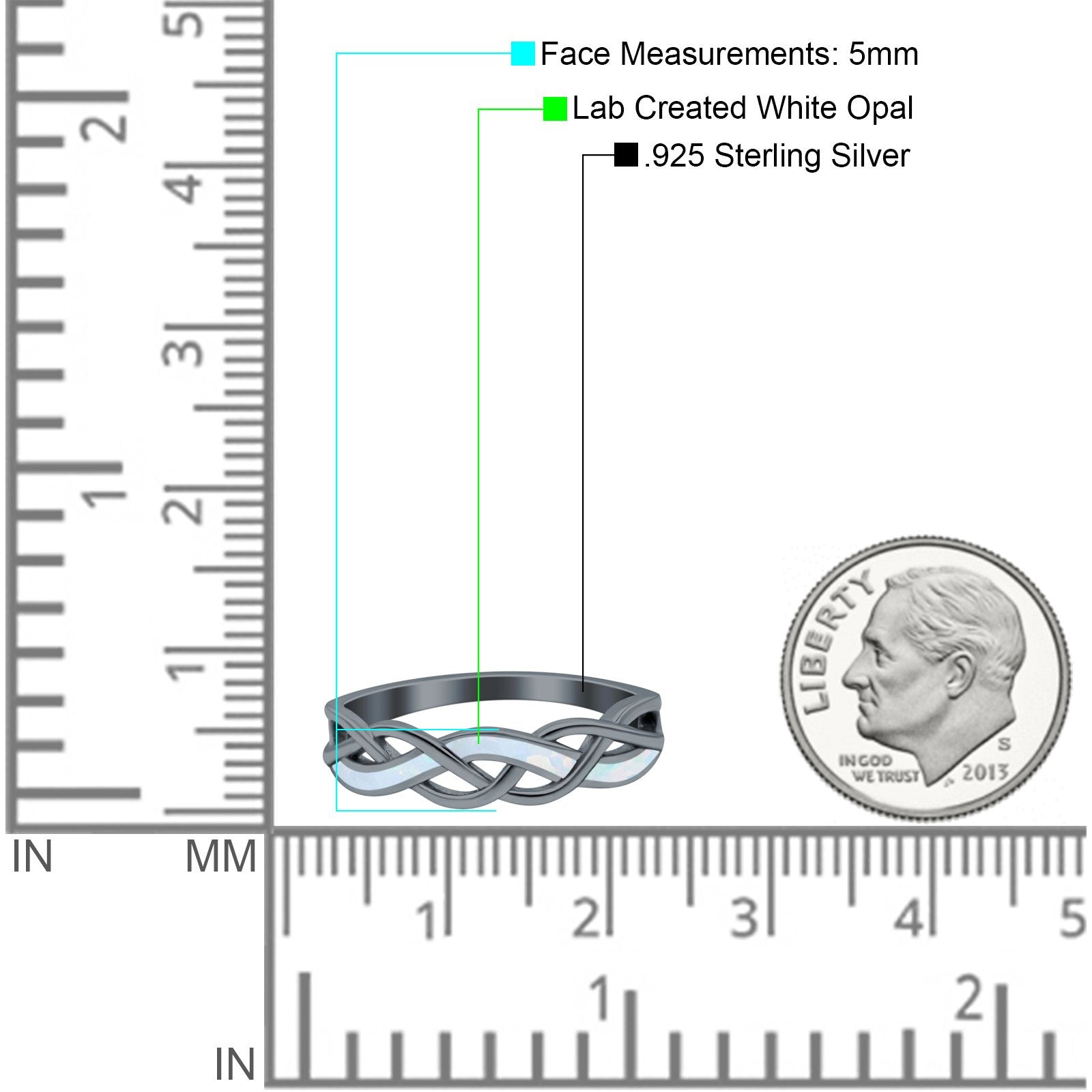 Criss Cross Ring Band Lab Created Opal 925 Sterling Silver (5mm)