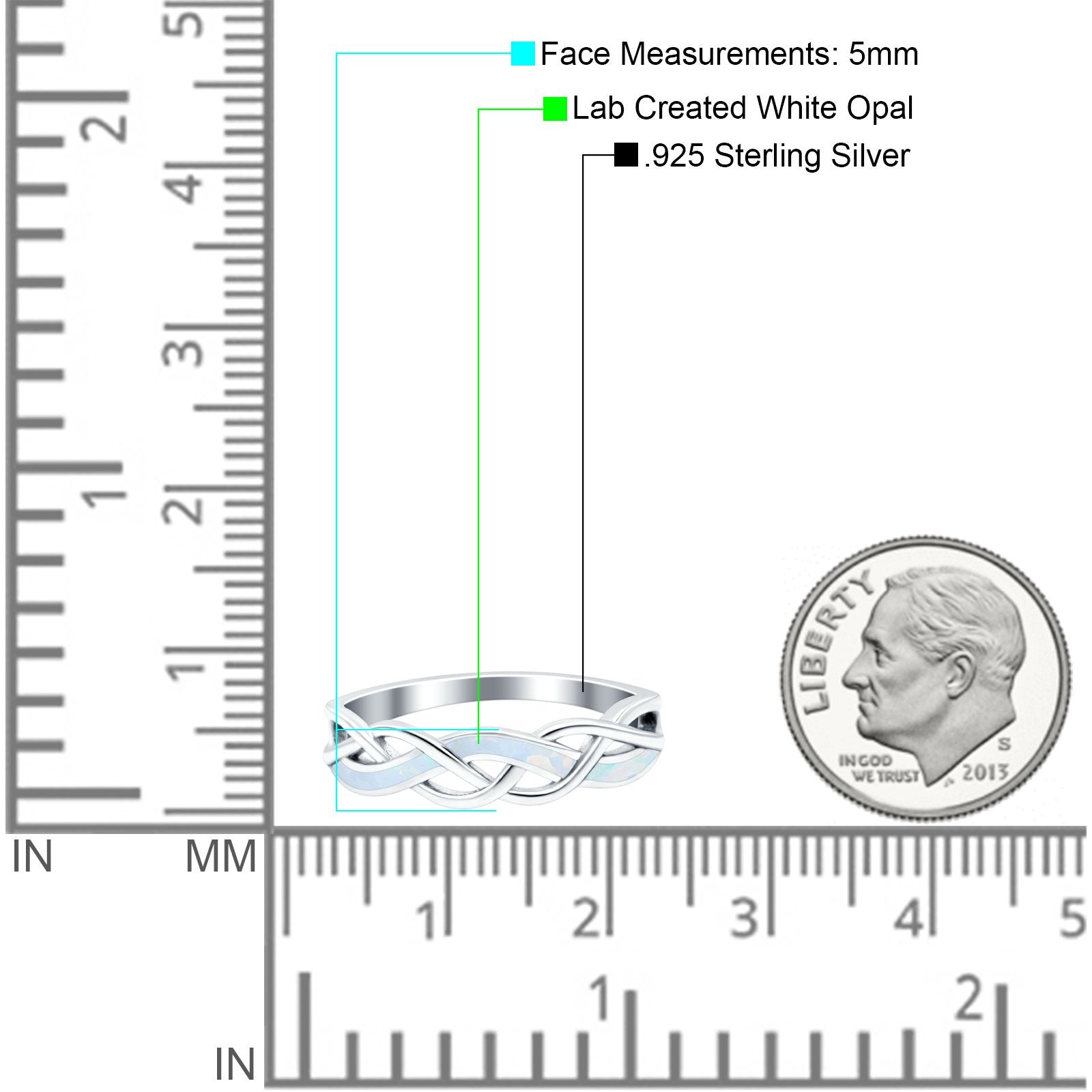 Criss Cross Ring Band Lab Created Opal 925 Sterling Silver (5mm)