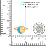 Moon and Stars Ring Band Lab Created Opal 925 Sterling Silver (12mm)