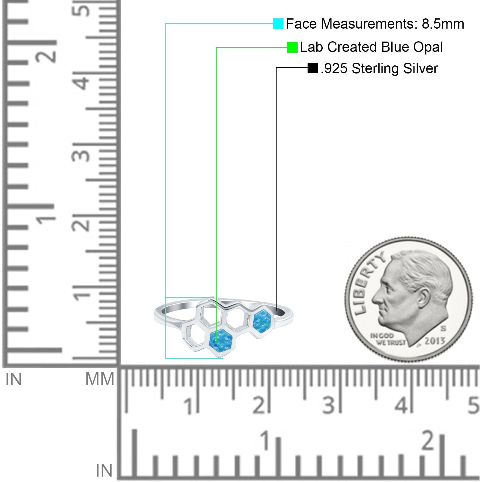 Honeycomb Band Ring Lab Created Opal Solid Cubic Zirconia 925 Sterling Silver