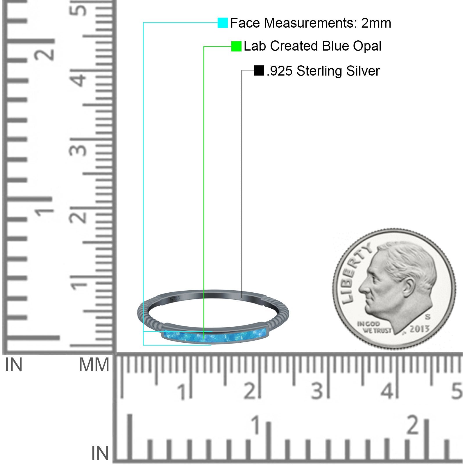Simple Ring Band Lab Created Opal 925 Sterling Silver (2mm)
