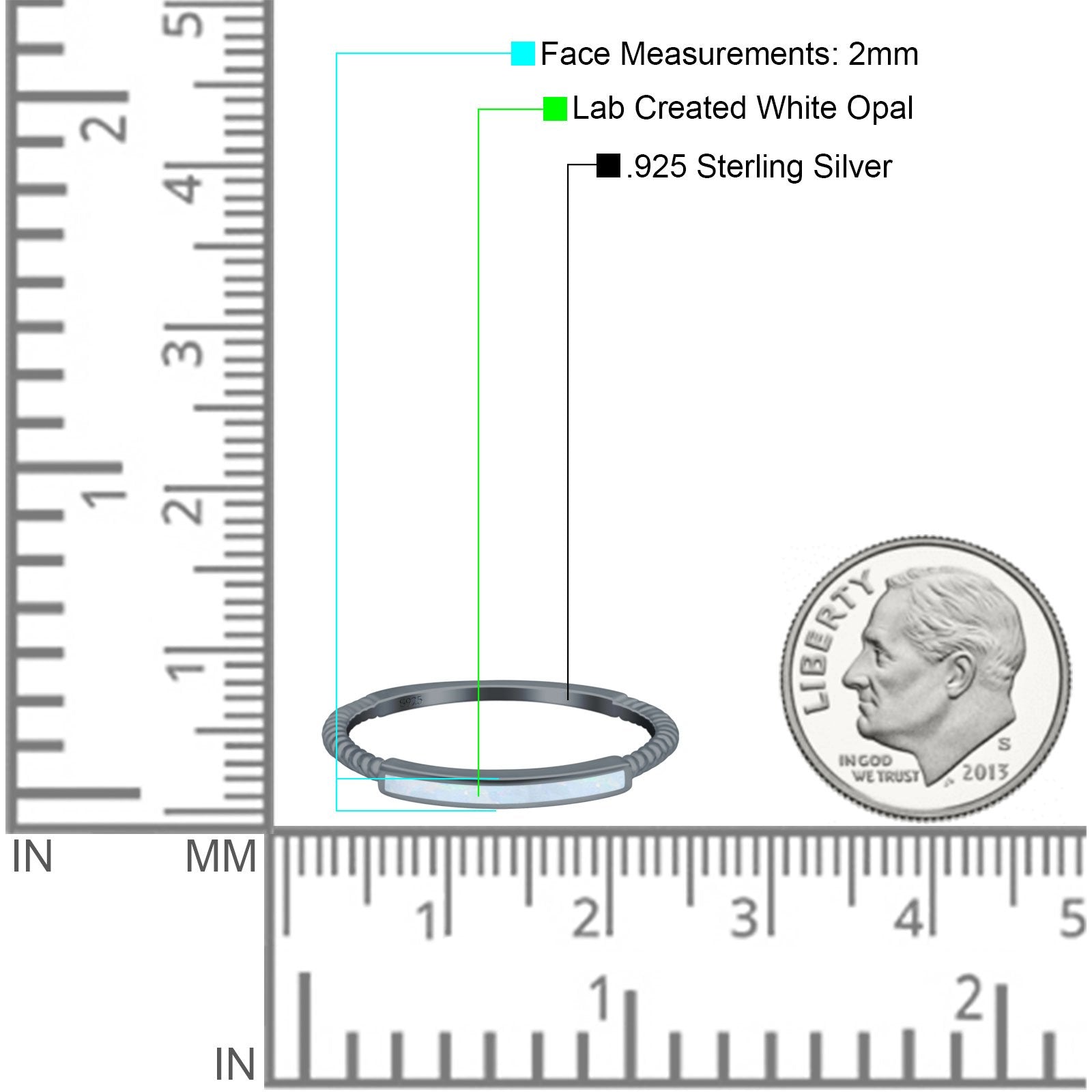 Simple Ring Band Lab Created Opal 925 Sterling Silver (2mm)