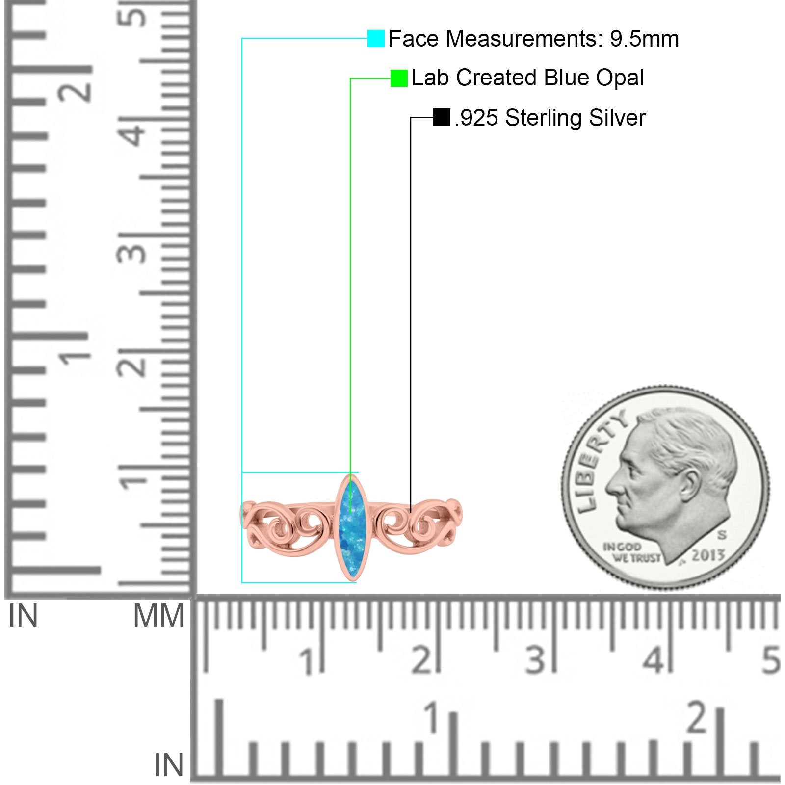 Filigree Thumb Ring Marquise Ring Band Lab Created Opal 925 Sterling Silver (9.5mm)