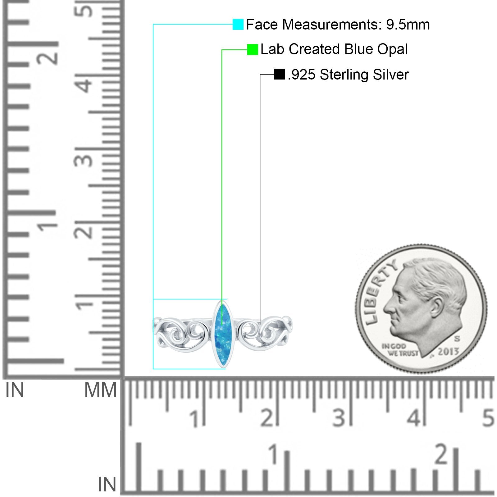 Filigree Thumb Ring Marquise Ring Band Lab Created Opal 925 Sterling Silver (9.5mm)