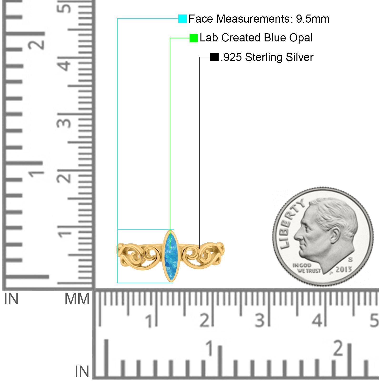 Filigree Thumb Ring Marquise Ring Band Lab Created Opal 925 Sterling Silver (9.5mm)
