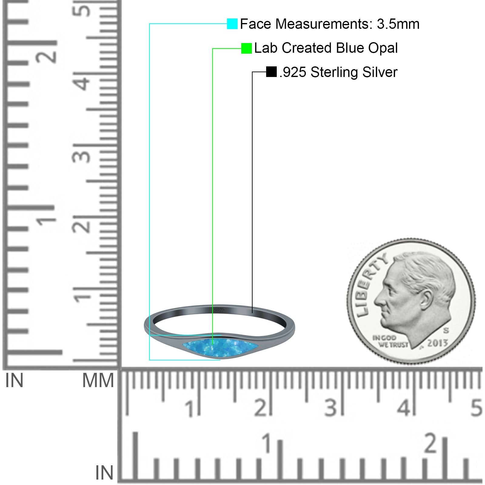 Simple Ring Band Lab Created Opal 925 Sterling Silver (3.5mm)