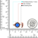 Sun & Moon Ring Lab Created Blue Opal Oxidized Round 925 Sterling Silver