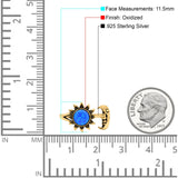 Sun & Moon Ring Lab Created Blue Opal Oxidized Round 925 Sterling Silver