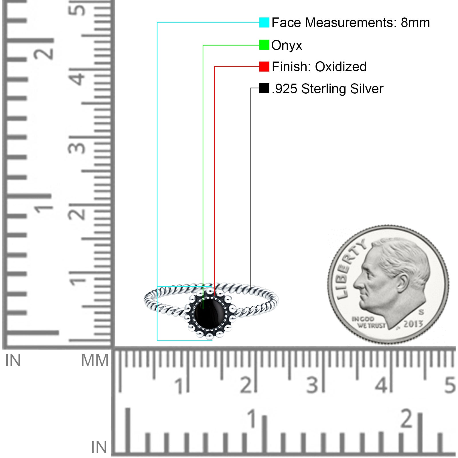 Petite Dainty Rope Vintage Style Lab Opal Ring Solid Round Oxidized 925 Sterling Silver