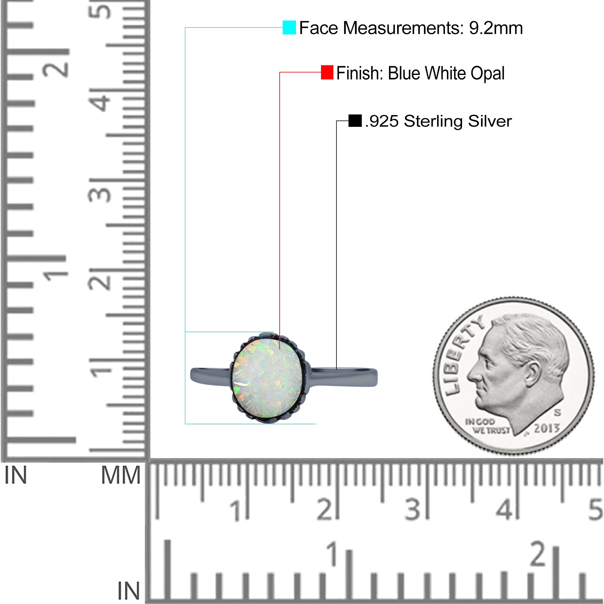 Petite Dainty Oxidized Thumb Ring Round Lab Opal Ring Solid 925 Sterling Silver