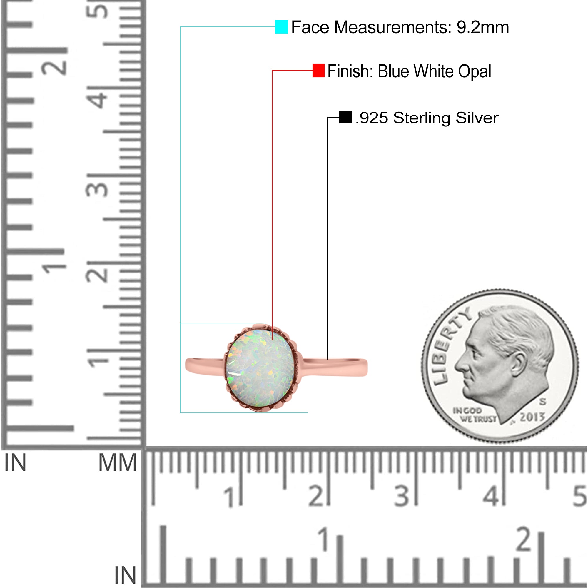 Petite Dainty Oxidized Thumb Ring Round Lab Opal Ring Solid 925 Sterling Silver