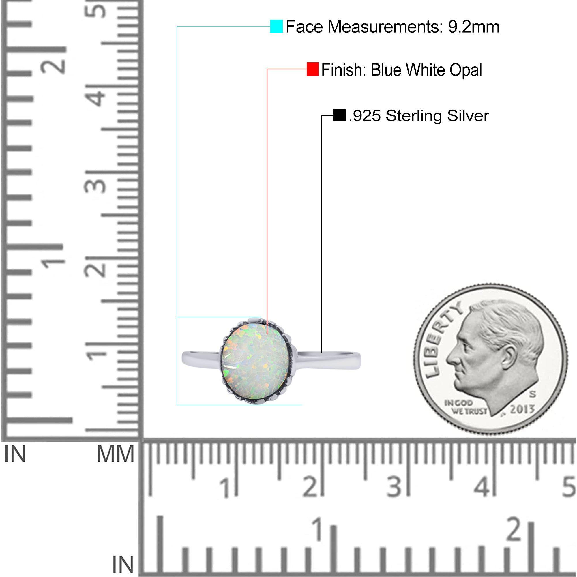 Petite Dainty Oxidized Thumb Ring Round Lab Opal Ring Solid 925 Sterling Silver