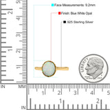 Petite Dainty Oxidized Thumb Ring Round Lab Opal Ring Solid 925 Sterling Silver