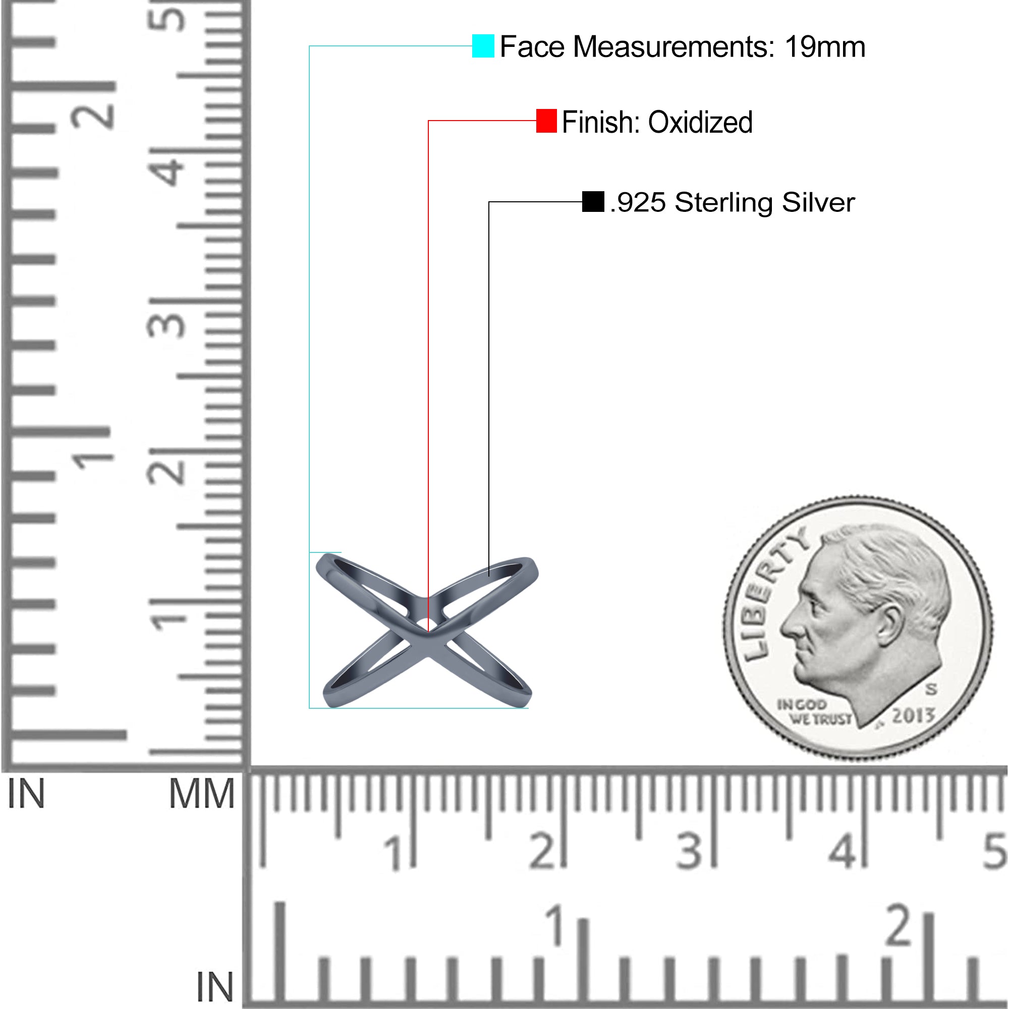 Criss Cross Ring Oxidized Band Solid 925 Sterling Silver Thumb Ring (19mm)