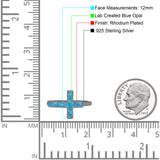 Sideways Cross Ring Rhodium Plated Band Lab Created Opal 925 Sterling Silver (12mm)