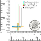 Sideways Cross Ring Rhodium Plated Band Lab Created Opal 925 Sterling Silver (12mm)