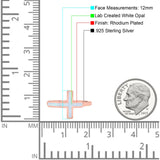Sideways Cross Ring Rhodium Plated Band Lab Created Opal 925 Sterling Silver (12mm)