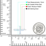 Sideways Cross Ring Rhodium Plated Band Lab Created Opal 925 Sterling Silver (12mm)