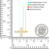Sideways Cross Ring Rhodium Plated Band Lab Created Opal 925 Sterling Silver (12mm)