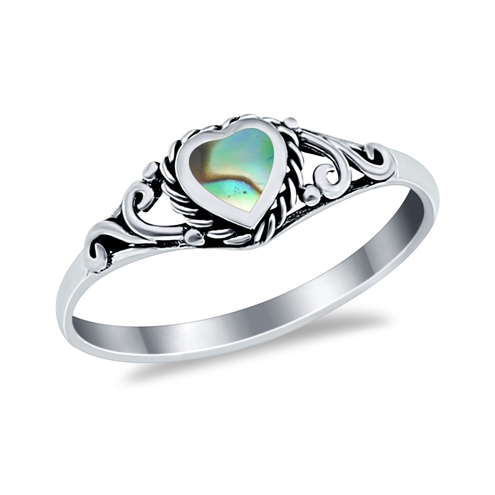 Filigree Heart Ring Oxidzied Simulated Cubic Zirconia 925 Sterling Silver