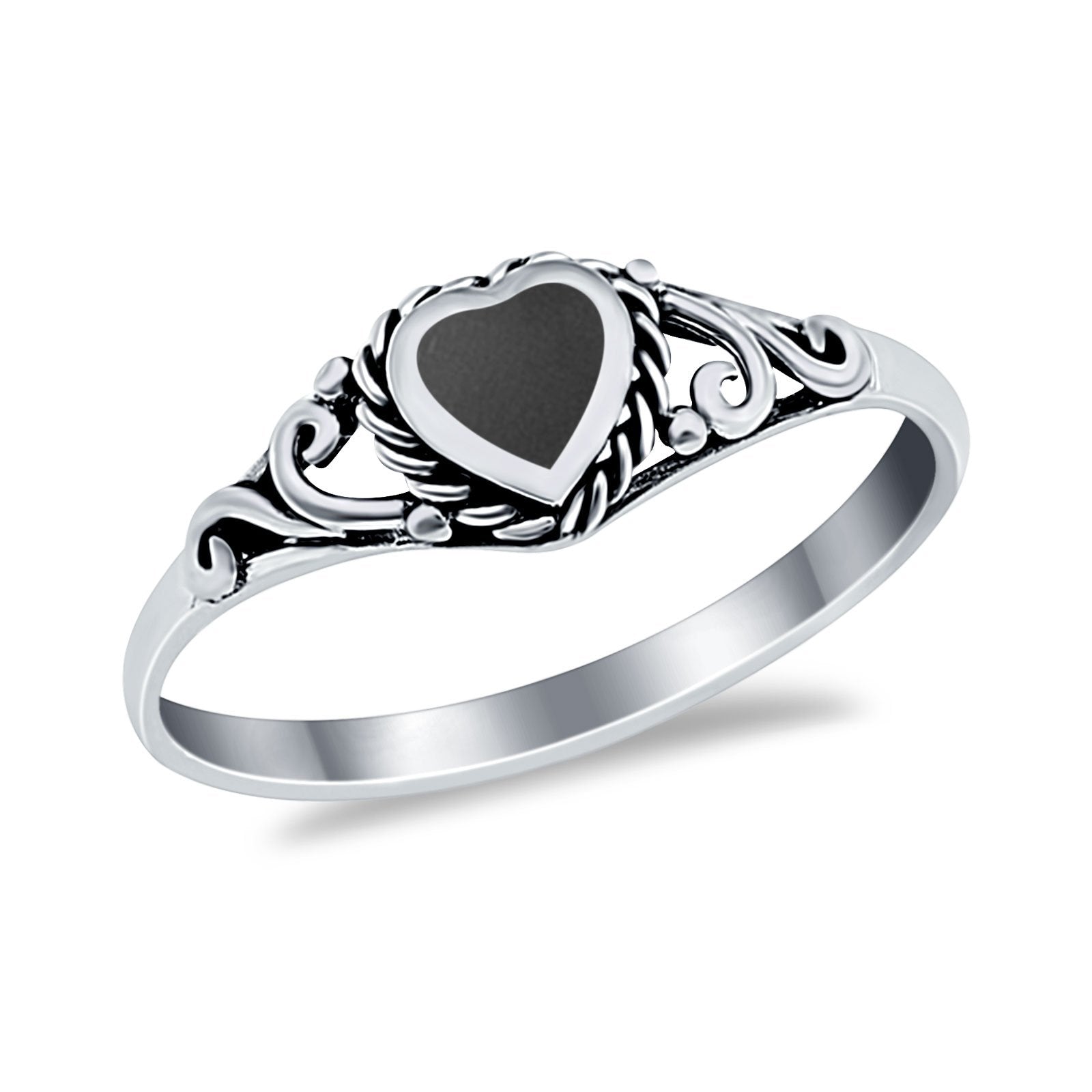 Filigree Heart Ring Oxidzied Simulated Cubic Zirconia 925 Sterling Silver