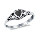 Filigree Heart Ring Oxidzied Simulated Cubic Zirconia 925 Sterling Silver