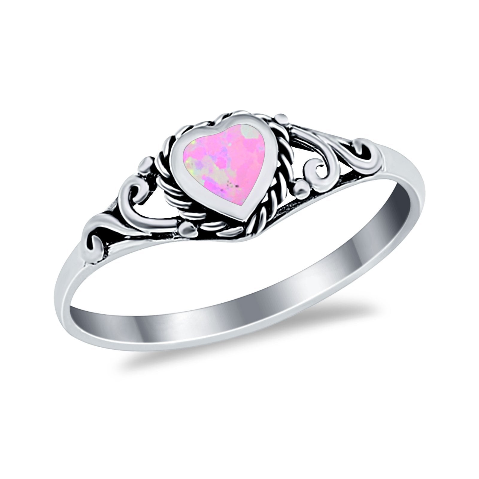 Filigree Heart Ring Oxidzied Simulated Cubic Zirconia 925 Sterling Silver