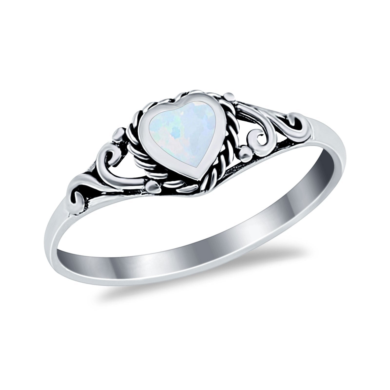 Filigree Heart Ring Oxidzied Simulated Cubic Zirconia 925 Sterling Silver