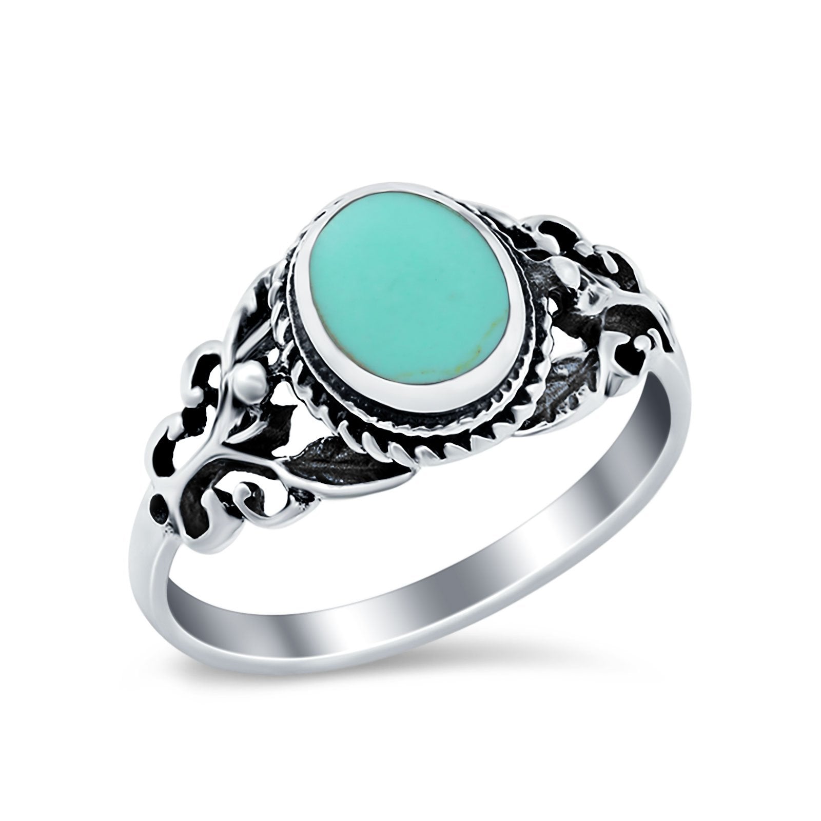 Vintage Antique Style Round Simulated Turquoise Cubic Zirconia 925 Sterling Silver