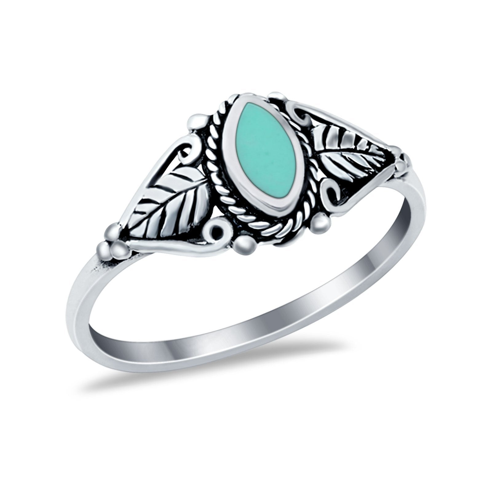 Filigree Marquise Simulated Turquoise Cubic Zirconia Ring 925 Sterling Silver