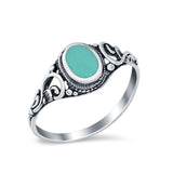 Filigree Oval Simulated Turquoise Cubic Zirconia Ring Round 925 Sterling Silver
