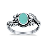 Flower Oval Round Simulated Turquoise Cubic Zirconia Ring 925 Sterling Silver