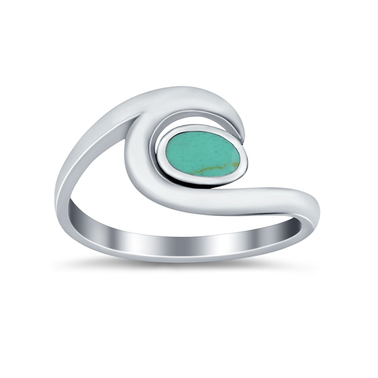 Wave Ocean Oval Simulated Turquoise Cubic Zirconia Ring 925 Sterling Silver