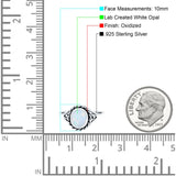 Filigree Petite Dainty Lab Opal Ring Solid Round Oxidized 925 Sterling Silver