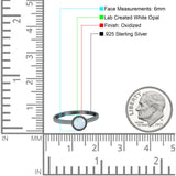 Petite Dainty Lab Opal Ring Solid Round Oxidized 925 Sterling Silver