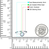 Petite Dainty Lab Opal Ring Solid Round Oxidized 925 Sterling Silver