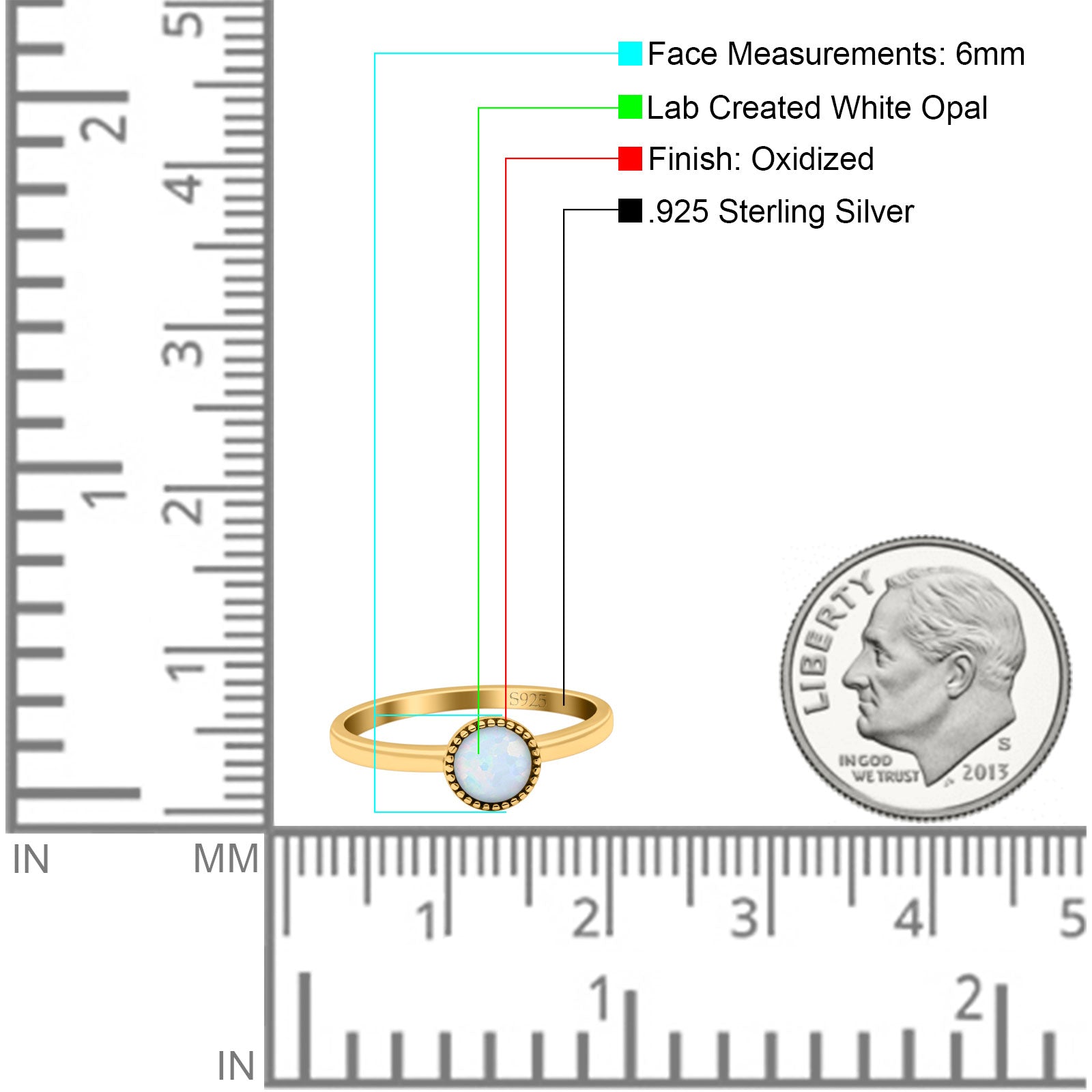 Petite Dainty Lab Opal Ring Solid Round Oxidized 925 Sterling Silver