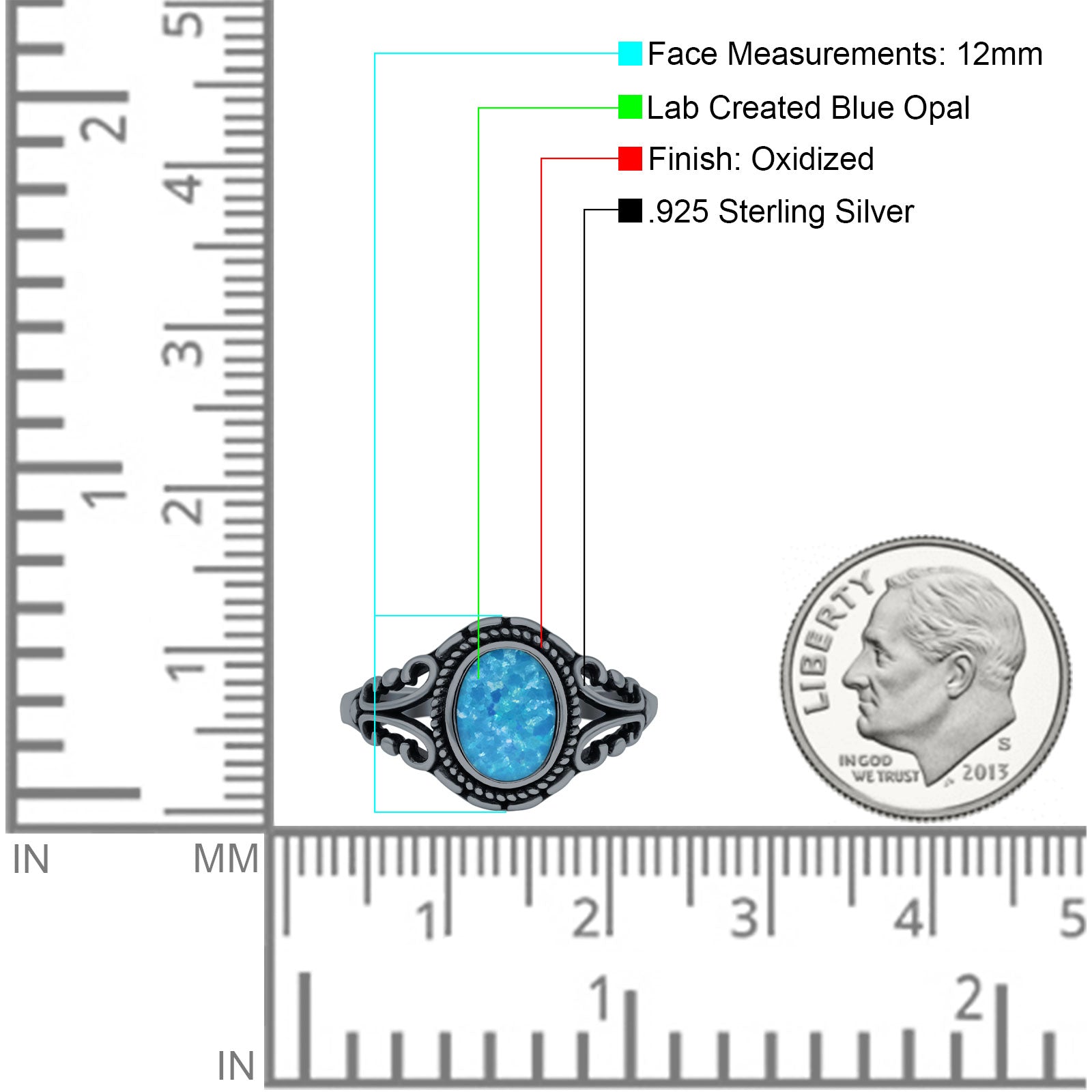 Filigree Vintage Style Oval Lab Opal Ring Solid Oxidized 925 Sterling Silver