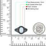 Filigree Vintage Style Oval Lab Opal Ring Solid Oxidized 925 Sterling Silver