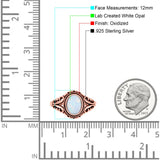 Filigree Vintage Style Oval Lab Opal Ring Solid Oxidized 925 Sterling Silver