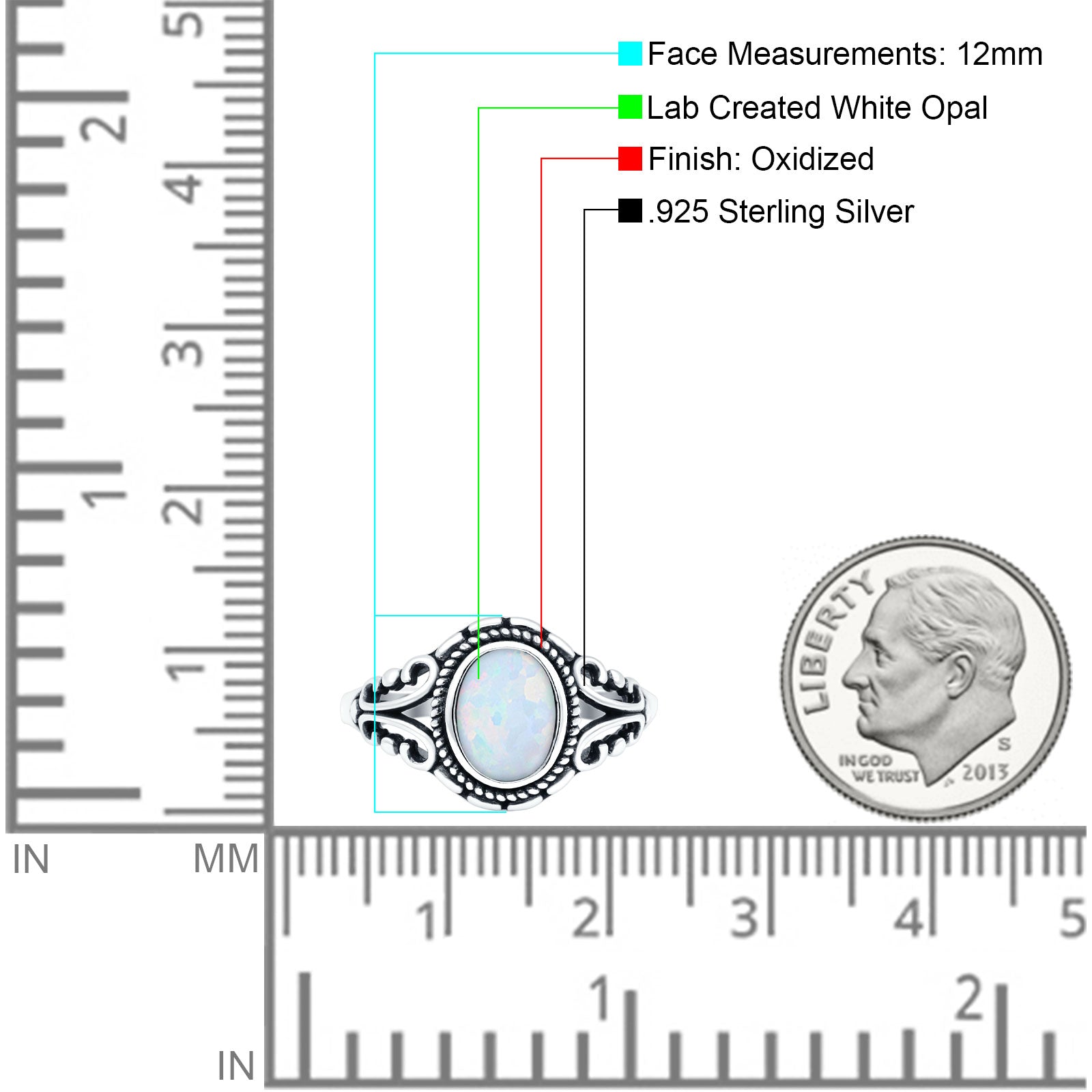Filigree Vintage Style Oval Lab Opal Ring Solid Oxidized 925 Sterling Silver