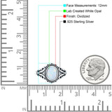 Filigree Vintage Style Oval Lab Opal Ring Solid Oxidized 925 Sterling Silver