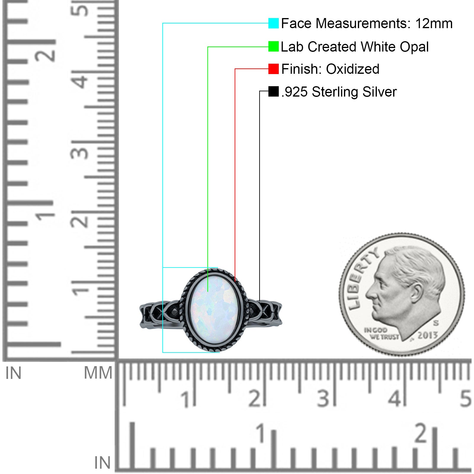 Petite Dainty Cross Vintage Style Lab Opal Ring Solid Oval Oxidized 925 Sterling Silver