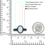 Petite Dainty Cross Vintage Style Lab Opal Ring Solid Oval Oxidized 925 Sterling Silver