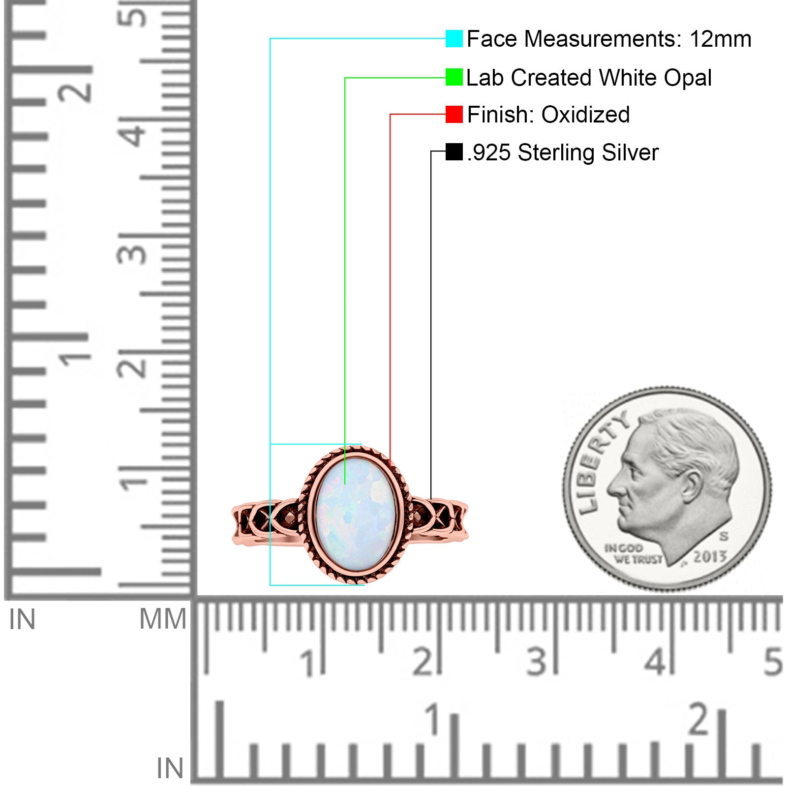 Petite Dainty Cross Vintage Style Lab Opal Ring Solid Oval Oxidized 925 Sterling Silver