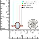 Petite Dainty Cross Vintage Style Lab Opal Ring Solid Oval Oxidized 925 Sterling Silver